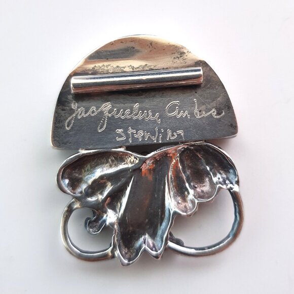 Vintage Signed “Jacqueline Andre” Handcrafted Sterling Orthoceras Fossil Pendant - Picture 7 of 12